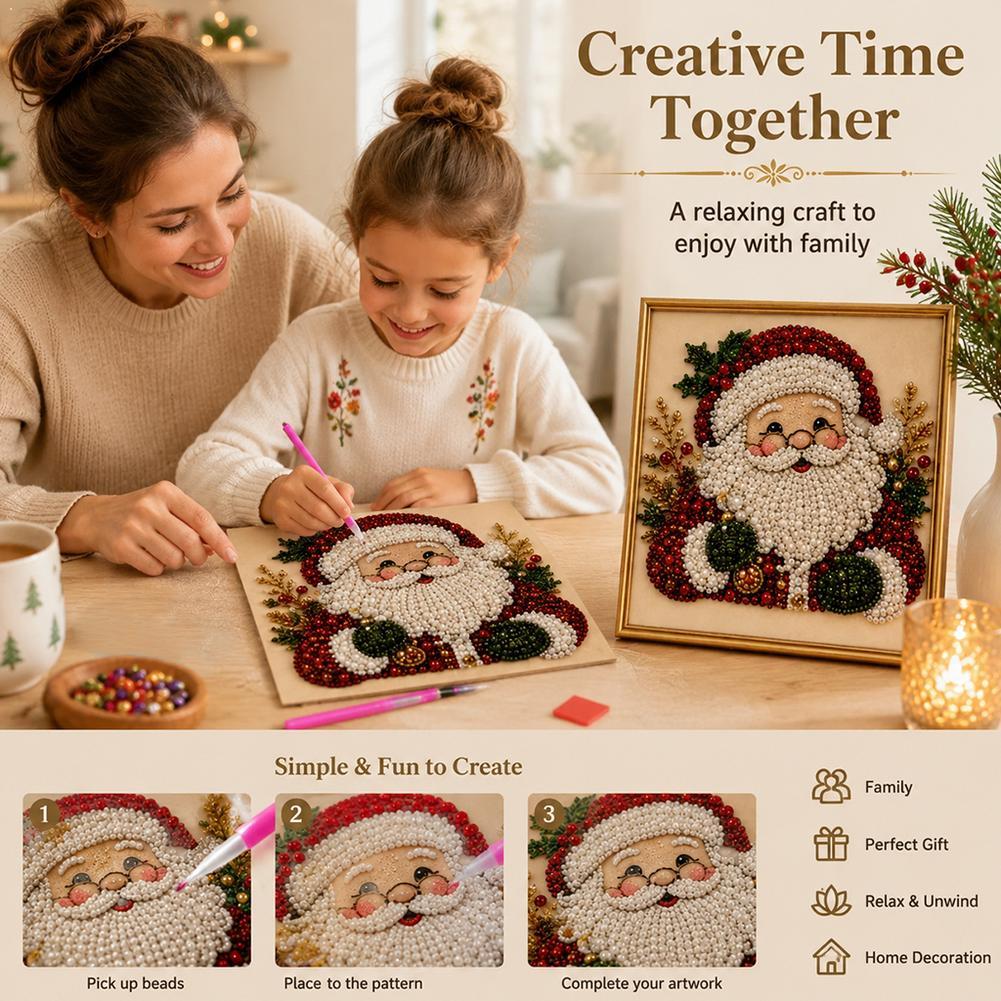 Art Craft Kits For Adults - クリスマス サンタクロース パールアート DIYキット 額入りビーズ刺繍クラフト 壁飾り