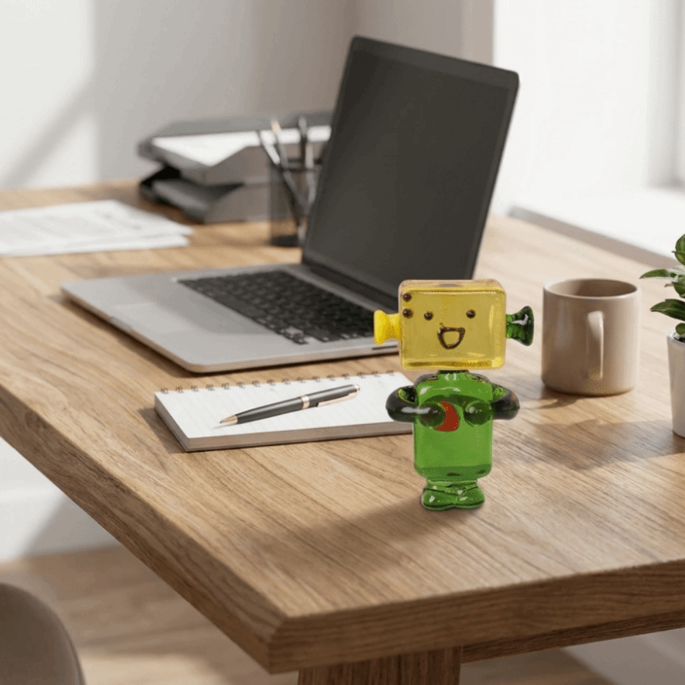 Art Craft Robot - かわいいカラフルな顔のロボット装飾品漫画透明手作りガラスアートクラフトグラスロボットフィギュア卓上ディスプレイ