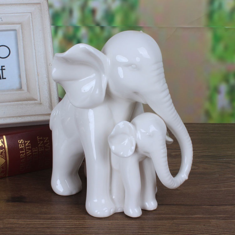 Art Craft Mother'S Day - タッチングホワイトヒスイ磁器象母と息子の彫刻セラミッククラフトアクセサリー母の日ギフトや家の装飾用