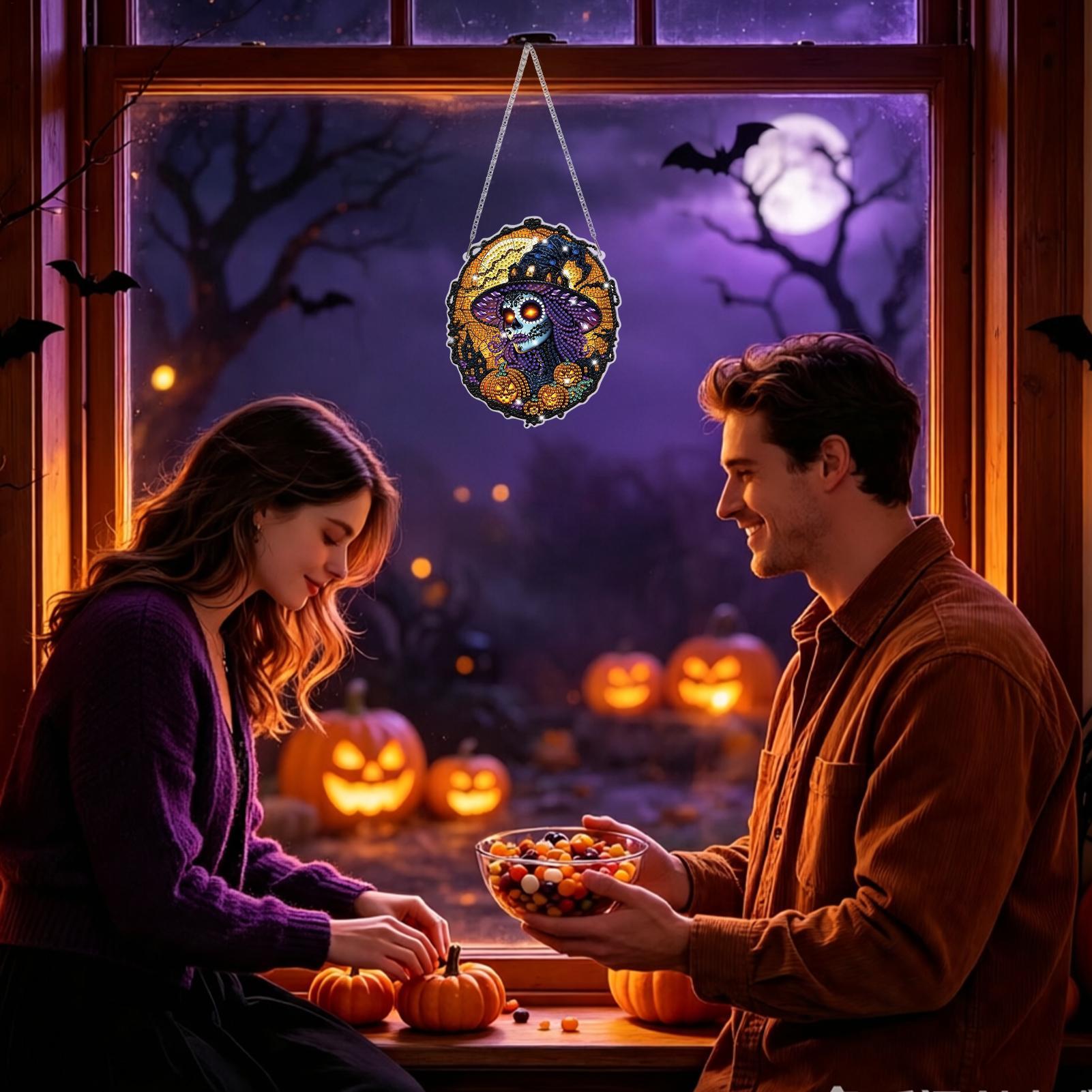 Art Craft Halloween - ラインストーンペインティングキット ハロウィン魔女クリスタルクラフト ゴシックサンキャッチャー ジェムアートクラフトペインティングキット ペンダント ホーム玄関用