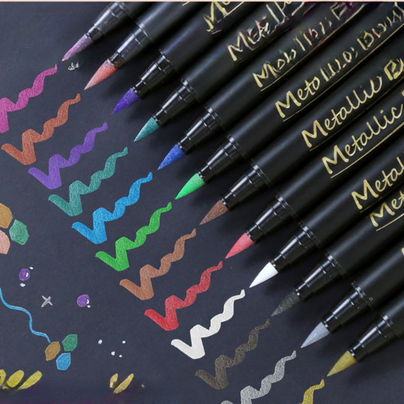 Art Craft Mother'S Day - メタリックグリッターマーカーペン10本、紙用デュアルチップ、アートロックペインティング、カード作り、DIYクラフト、母の日、学校シーズン用