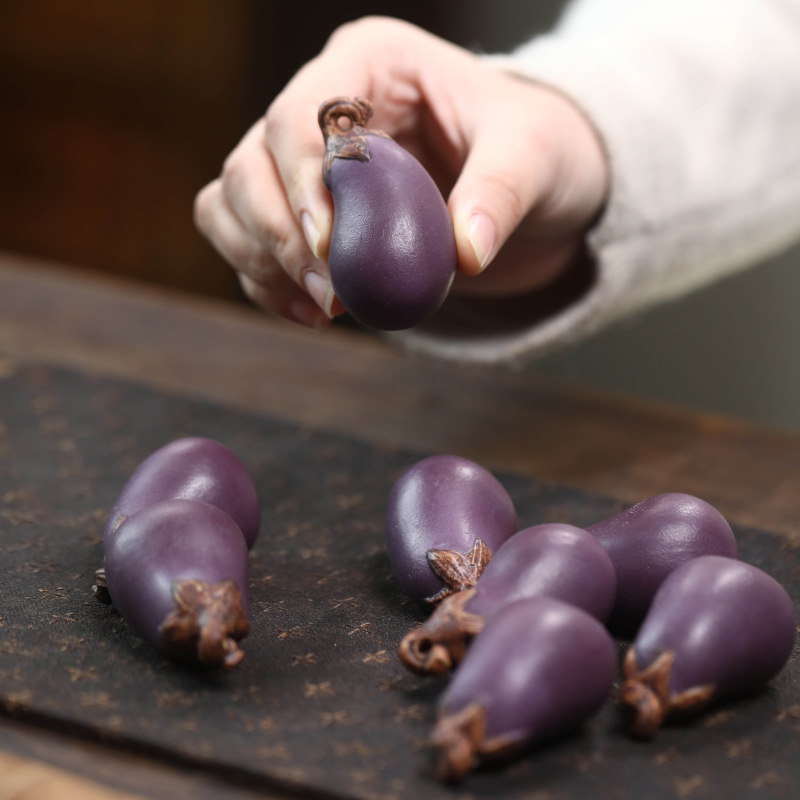Art And Craft Vegetable - 紫砂ナスティーペット手作りバイオニック植物野菜メロンフルーツティーペット装飾芸術品と工芸品茶器彫刻