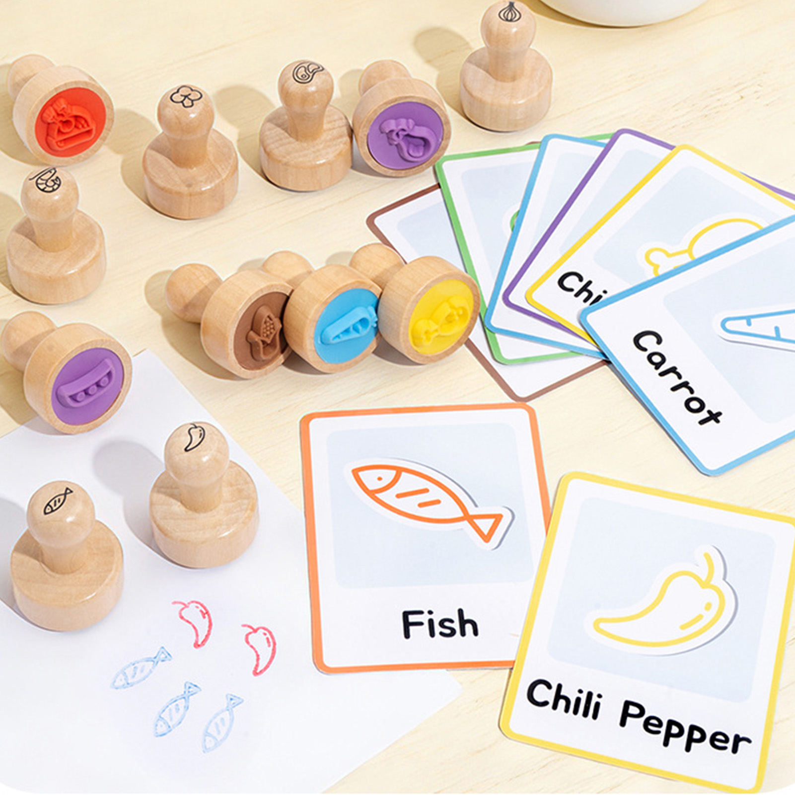 天然木製スタンプセット 就学前幼児向け 教育用果物野菜アート - Art And Craft Vegetable のレビューと価格