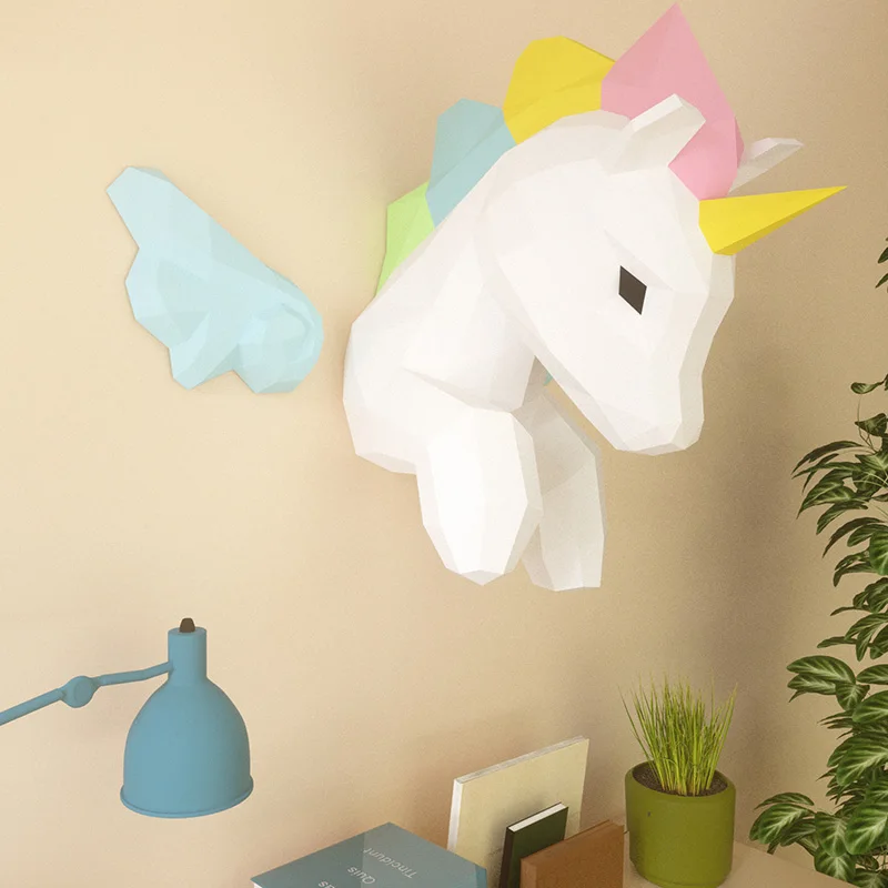 レインボーユニコーン3Dペーパーモデル、壁の装飾、ホームアー - Wallpaper Art And Craft のレビューと価格