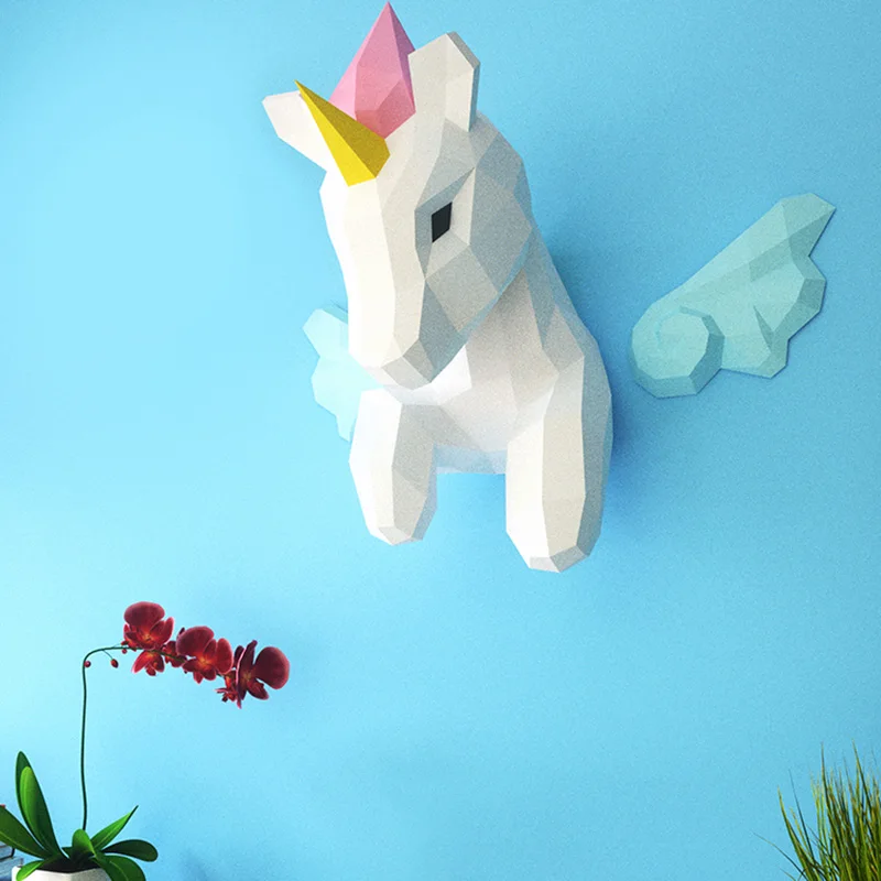 レインボーユニコーン3Dペーパーモデル、壁の装飾、ホームアー - Wallpaper Art And Craft のレビューと価格