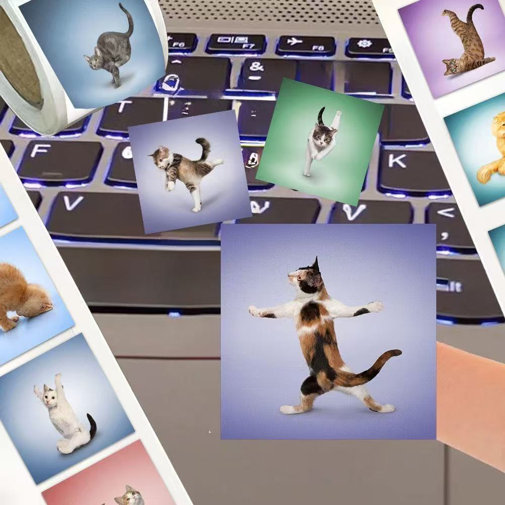 500枚入り 可愛い猫ロールステッカー 面白いヨガ猫 カワイ - Art Craft Journal のレビューと価格