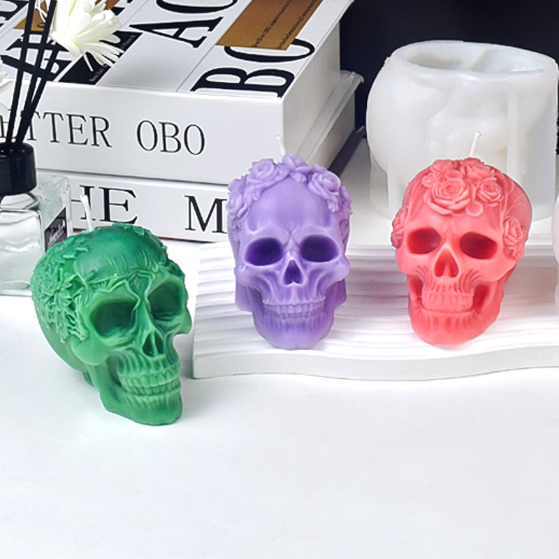ハロウィーンのスカルシリコンキャンドル型,3Dレリーフ,花の - Art Craft Halloween のレビューと価格