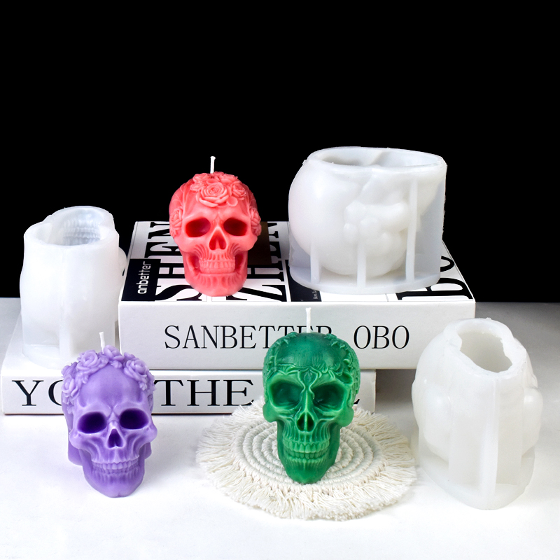 ハロウィーンのスカルシリコンキャンドル型,3Dレリーフ,花の - Art Craft Halloween のレビューと価格