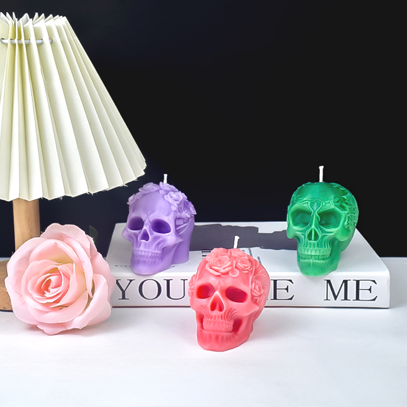 ハロウィーンのスカルシリコンキャンドル型,3Dレリーフ,花の - Art Craft Halloween のレビューと価格