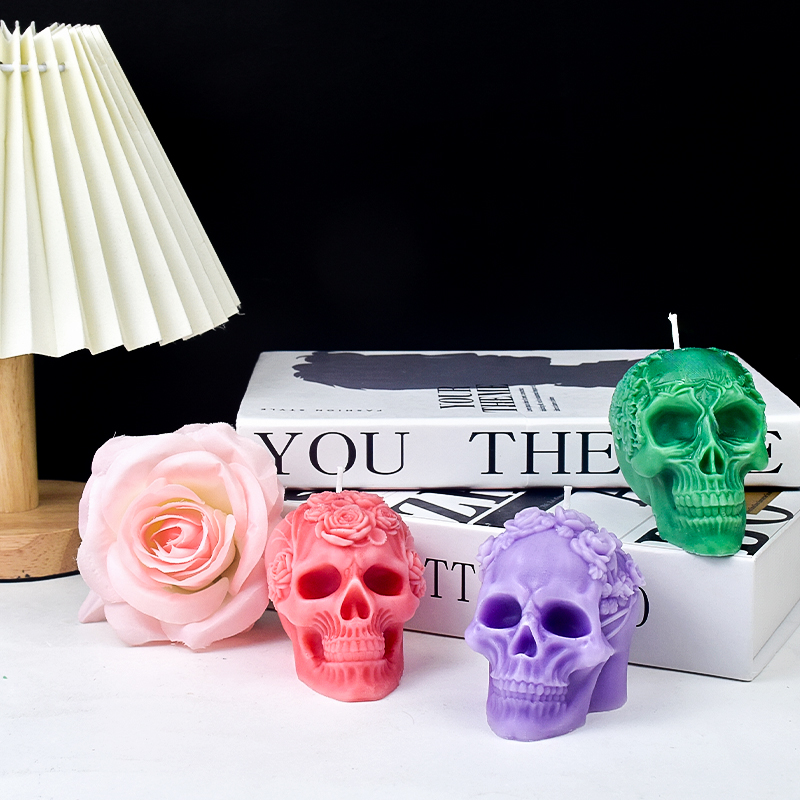 ハロウィーンのスカルシリコンキャンドル型,3Dレリーフ,花の - Art Craft Halloween のレビューと価格