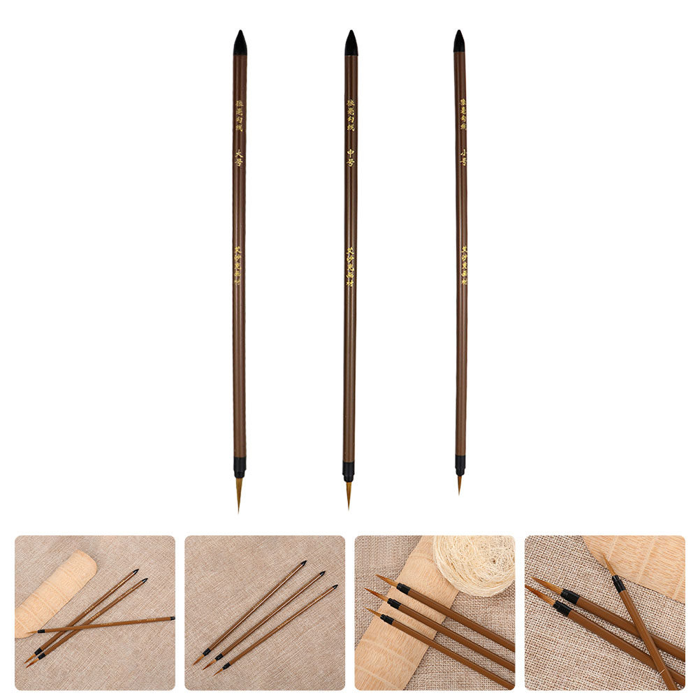 3本セット ウルフヘアライン描画ペン 木製ハンドル 人間工学 - Watercolor Brush Pen のレビューと価格