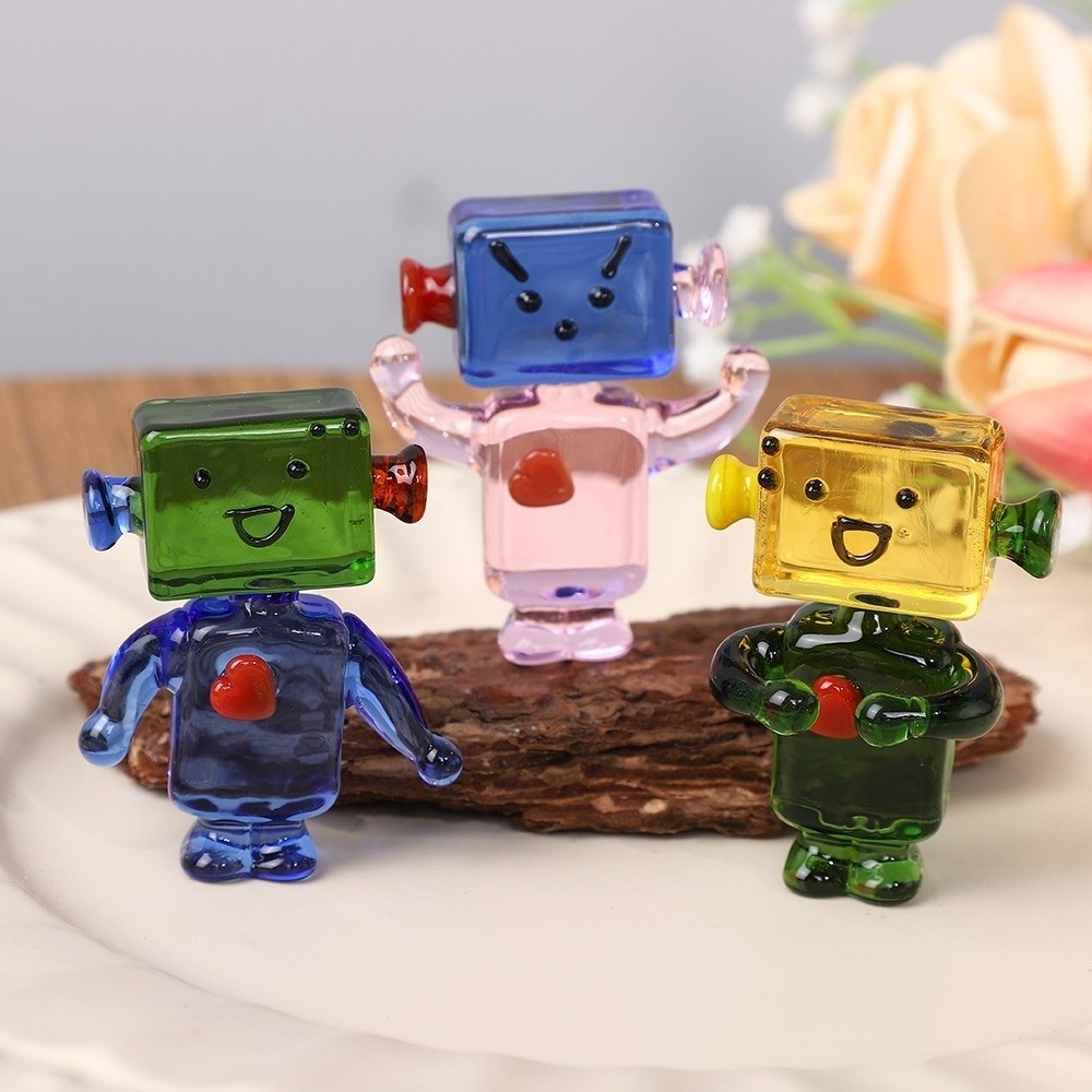 かわいいカラフルな顔のロボット装飾品漫画透明手作りガラスアー - Art Craft Robot のレビューと価格