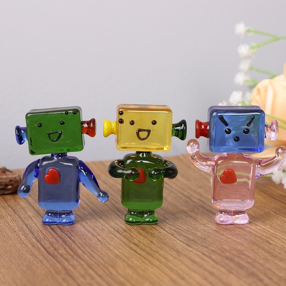 かわいいカラフルな顔のロボット装飾品透明アートクラフト手作り - Art Craft Robot のレビューと価格